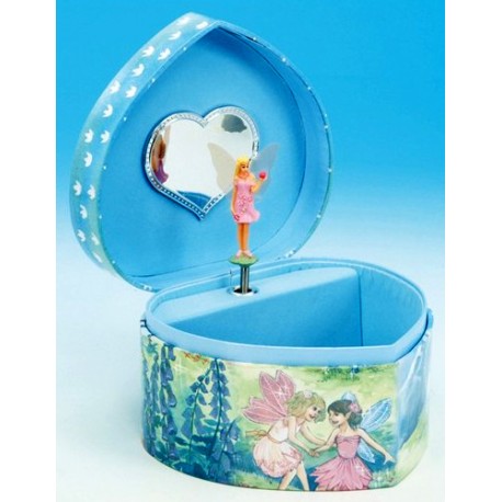 Boîte à bijoux musicale coeur bleu fée et licorne 14 cm