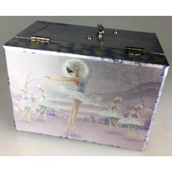 Boîte à bijoux musicale brillante violet danseuses et cygnes 15 cm
