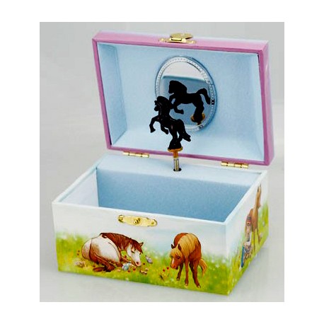 Boîte à bijoux musicale cheval rectangle 14,5 cm