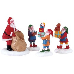 Les lutins remplissent la hotte du Pere Noel lot de 4 Lemax