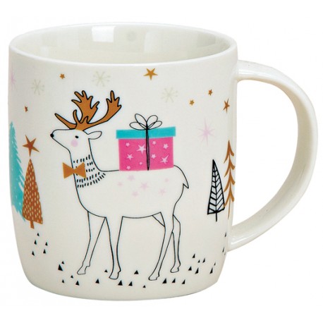Tasse Noël renne doré porcelaine 30 cl