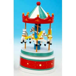 Boîte à musique manège en bois vert 21cm