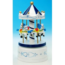 Boîte à musique manège en bois blanc 21cm