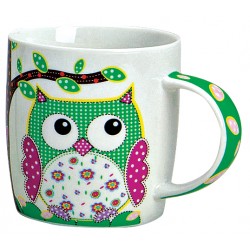 Tasse hibou vert porcelaine 30 cl