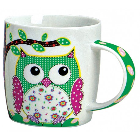 Tasse hibou vert porcelaine 30 cl