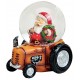 Boule à neige Père Noël tracteur orange 7 cm