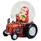 Boule à neige Père Noël tracteur rouge 7 cm