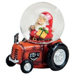Boule à neige Père Noël tracteur rouge 7 cm