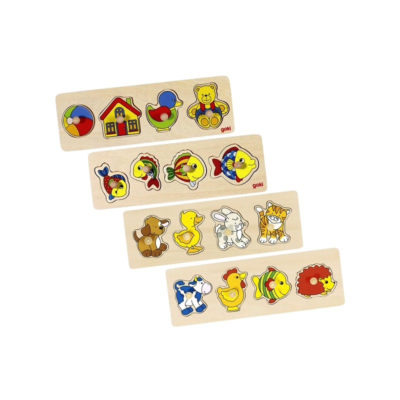 Puzzle enfant en bois chien canard lapin chat à encastrement 4