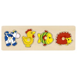 Puzzle enfant en bois vache poule poisson hérisson à encastrement 4 pièces