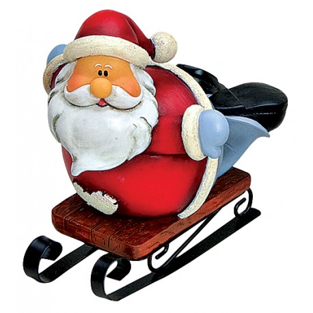 Figurine Père Noël luge couché résine 10 cm