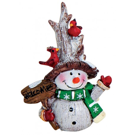 Figurine Bonhomme de neige pancarte résine 8 cm