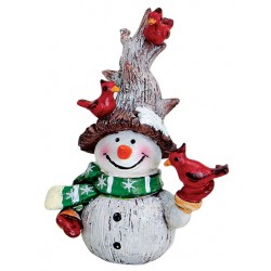 Figurine Bonhomme de neige oiseaux résine 8 cm