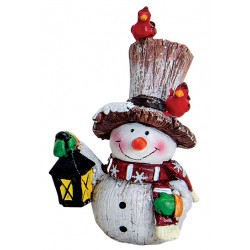 Figurine Bonhomme de neige lanterne résine 8 cm