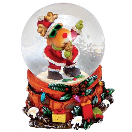 Boule à neige Noël renne chanteur résine 6 cm