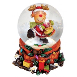 Boule à neige Noël renne tambour résine 6 cm