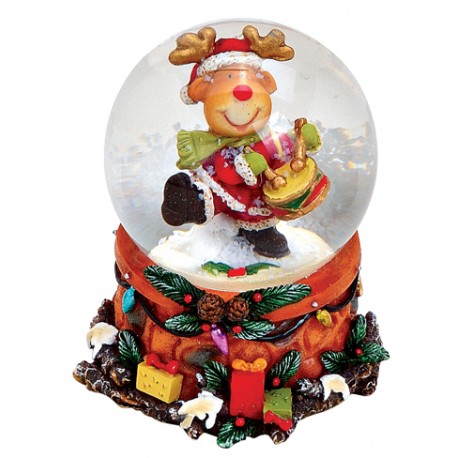 Boule à neige Noël renne tambour résine 6 cm