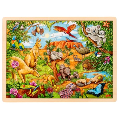 Puzzle en bois animaux de la forêt pour enfant bébé 12 / 18 mois avec  boutons à attraper.