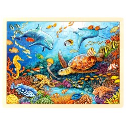 Puzzle cadre enfant en bois fonds marins corail 96 pièces