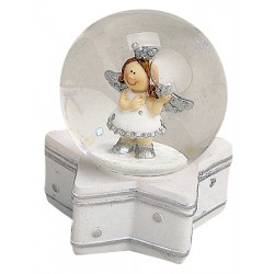 Boule à neige ange argenté étoile résine 6 cm