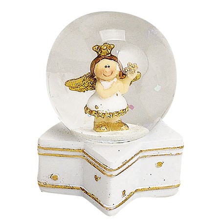 Boule à neige ange doré rond résine 6 cm