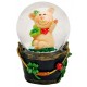 Boule à neige cochon trèfle résine 7 cm