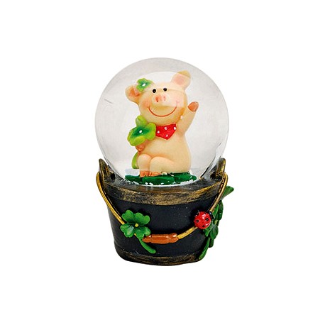 Boule à neige cochon trèfle résine 7 cm