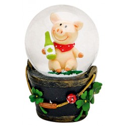 Boule à neige cochon bouteille résine 7 cm