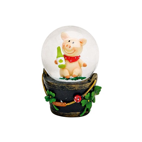 Boule à neige cochon bouteille résine 7 cm
