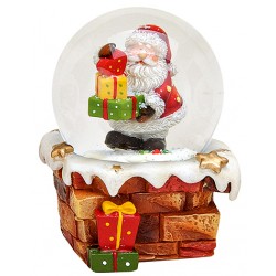 Boule à neige Père Noël cadeaux résine 9 cm