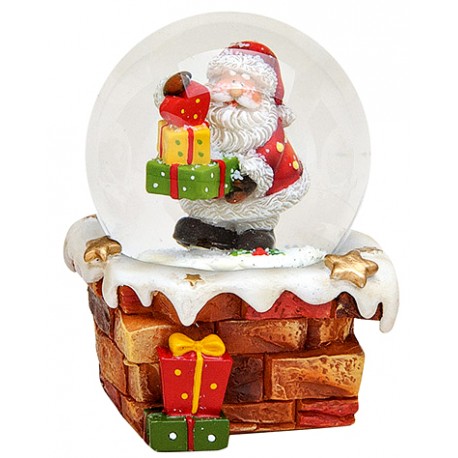 Boule à neige Père Noël cadeaux résine 9 cm