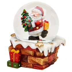 Boule à neige Père Noël sapin et cadeau résine 9 cm