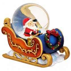 Boule à neige Père Noël traineau orange bleu résine 7 cm