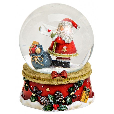 Boule à neige Père Noël lettre hotte résine 9 cm
