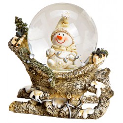 Boule à neige Bonhomme de neige sur traineau résine 8 cm