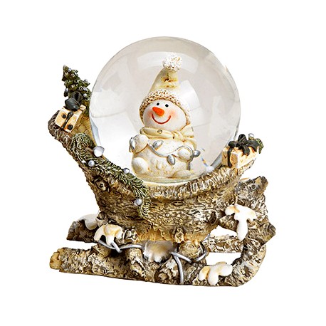 Boule à neige Bonhomme de neige sur traineau résine 8 cm