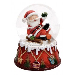 Boule à neige Père Noël luge allongé résine 6 cm