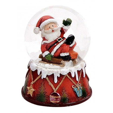 Boule à neige Père Noël luge allongé résine 6 cm