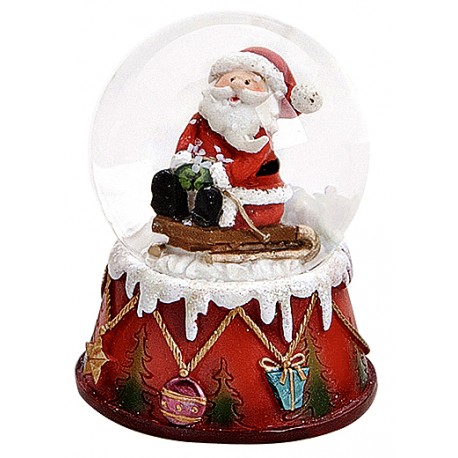 Boule à neige Père Noël luge assis résine 6 cm