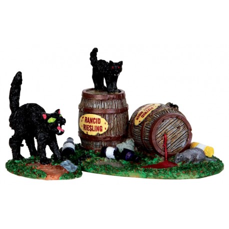 Tonneaux et chats noirs lot de 2 Halloween Lemax
