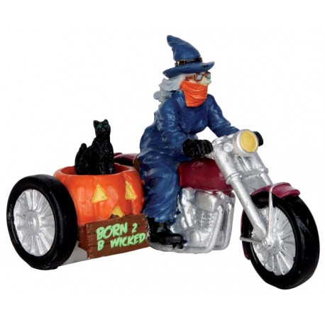 Sorcière en sidecar Lemax Halloween
