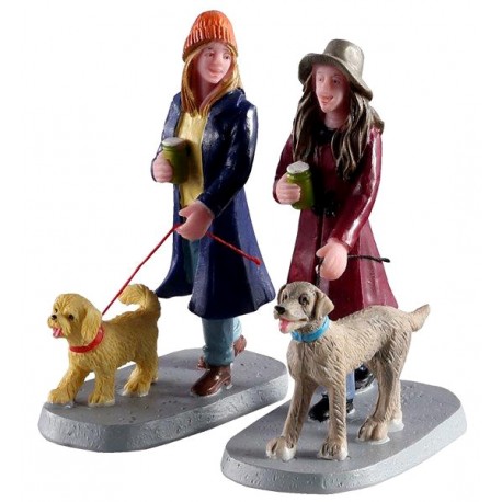 Amies qui promènent leur chien lot de 2 Lemax