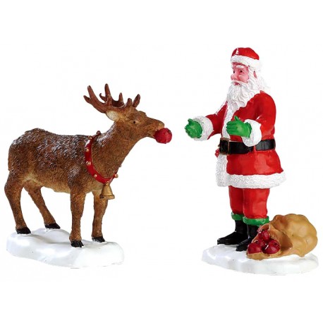 Père Noël et son renne Lot de 2 Lemax