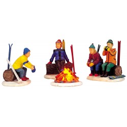 Scène lumineuse Skieurs autour du feu Lot de 4 Lemax