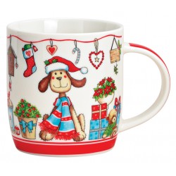 Tasse chien Noël rouge porcelaine 36 cl