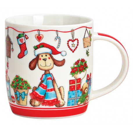Tasse chien Noël rouge porcelaine 36 cl