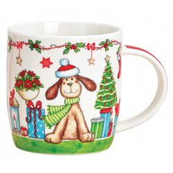 Tasse chien Noël vert porcelaine 36 cl