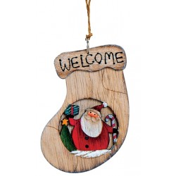 Suspension sapin en bois chaussette Père Noël