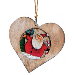Suspension sapin en bois coeur Père Noël