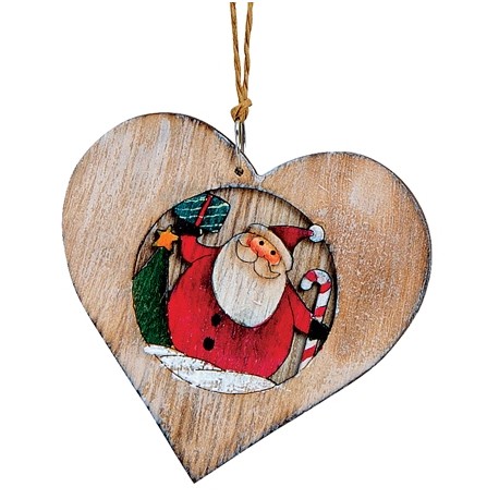 Suspension sapin en bois coeur Père Noël